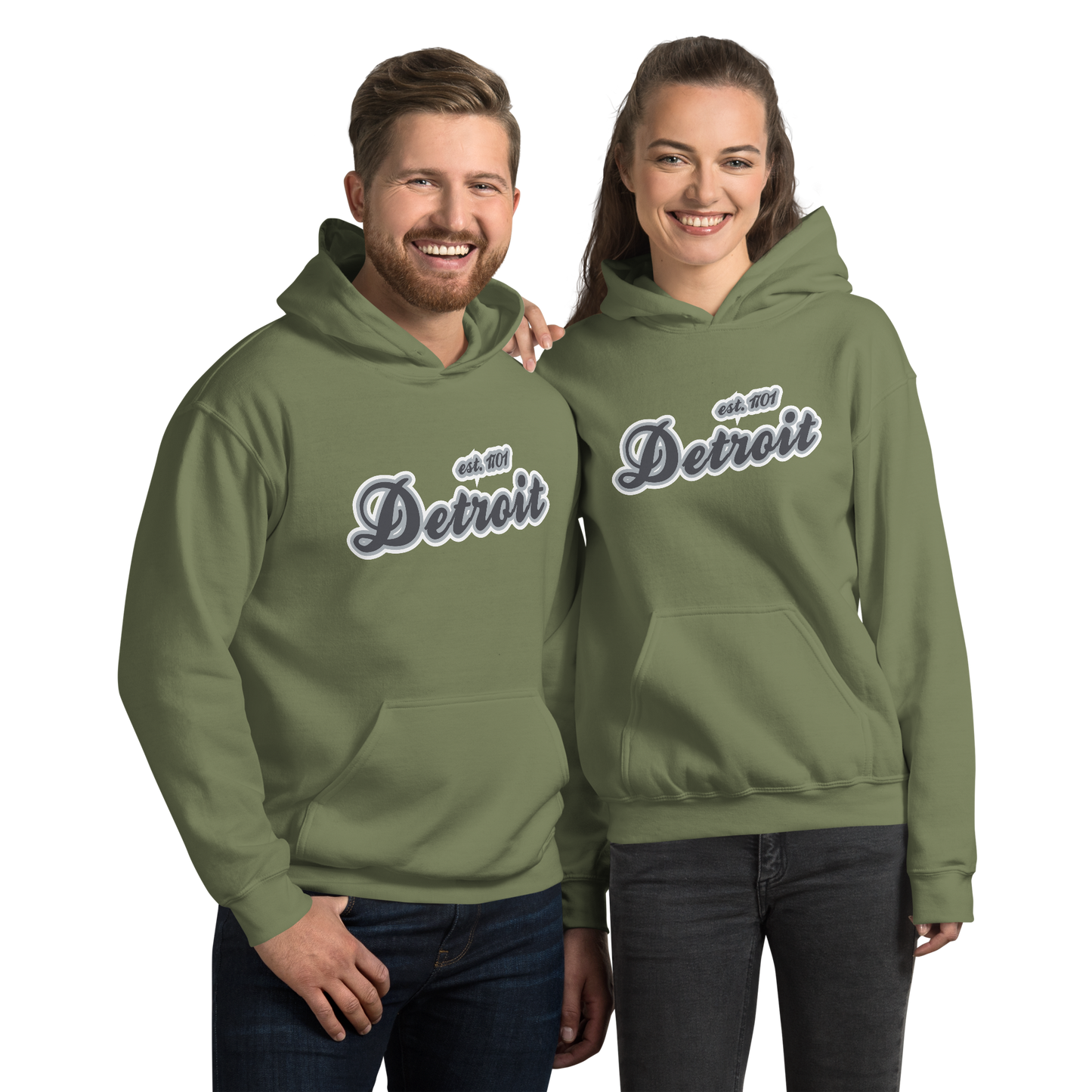 'Detroit EST. 1701' Hoodie (Iron Ore Grey Script Font) | Unisex Standard