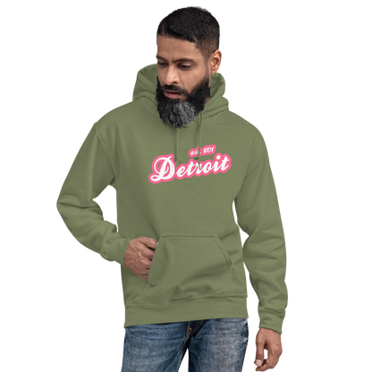 'Detroit EST. 1701' Hoodie (Rhodochrosite Pink Script Font) | Unisex Standard