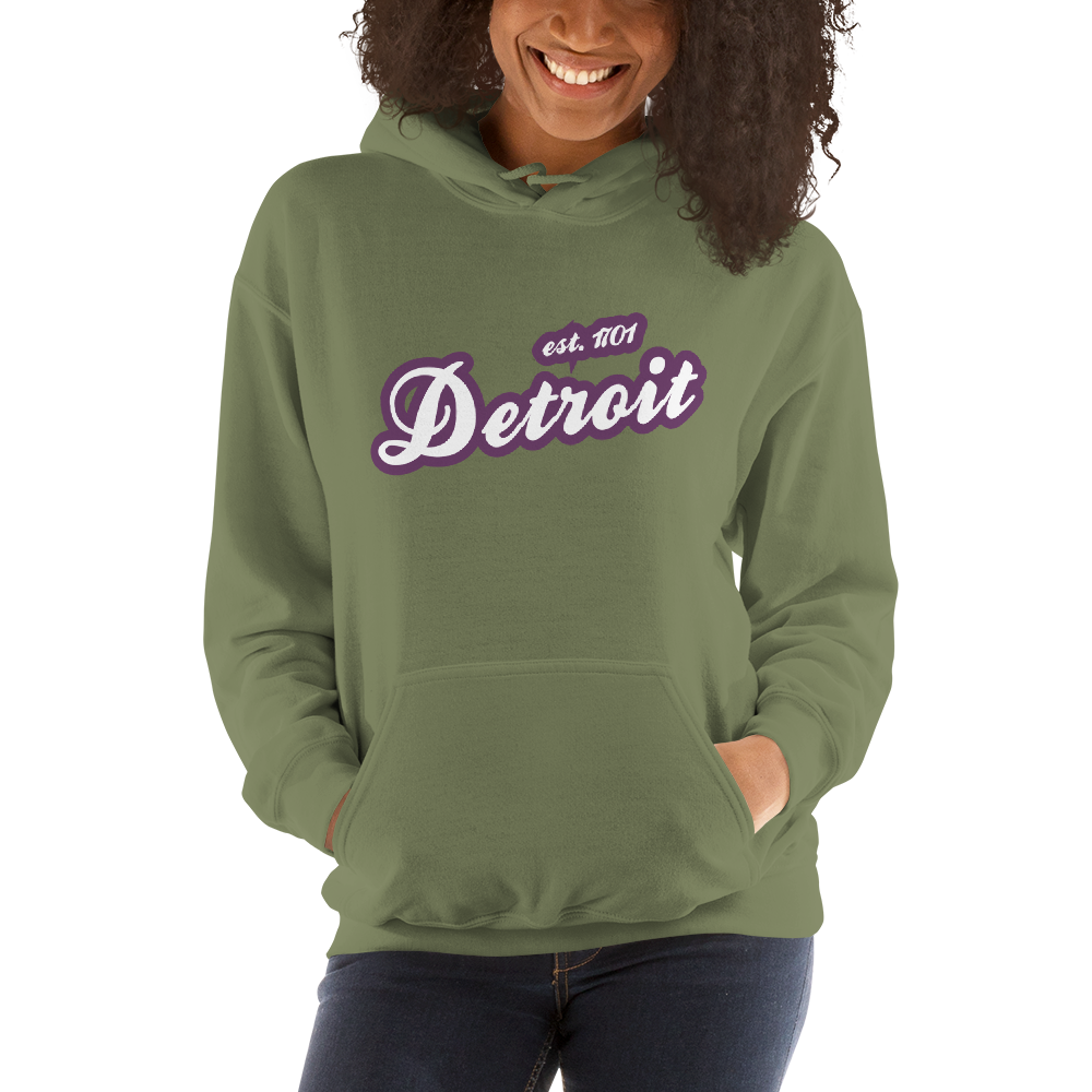 'Detroit EST. 1701' Hoodie (Plum Script Font) | Unisex Standard