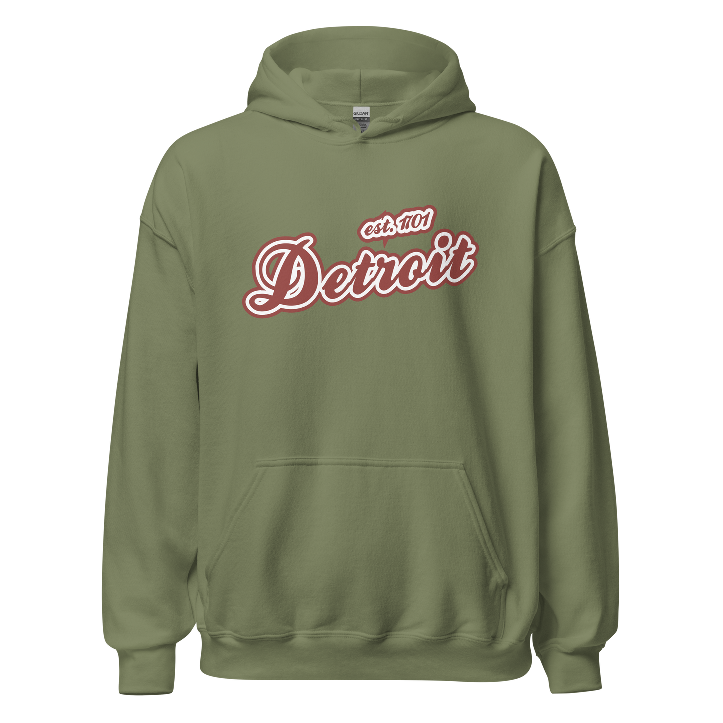 'Detroit EST. 1701' Hoodie (Ore Dock Red Script Font) | Unisex Standard