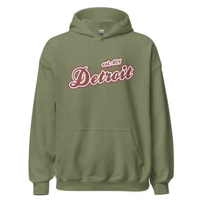 'Detroit EST. 1701' Hoodie (Ore Dock Red Script Font) | Unisex Standard