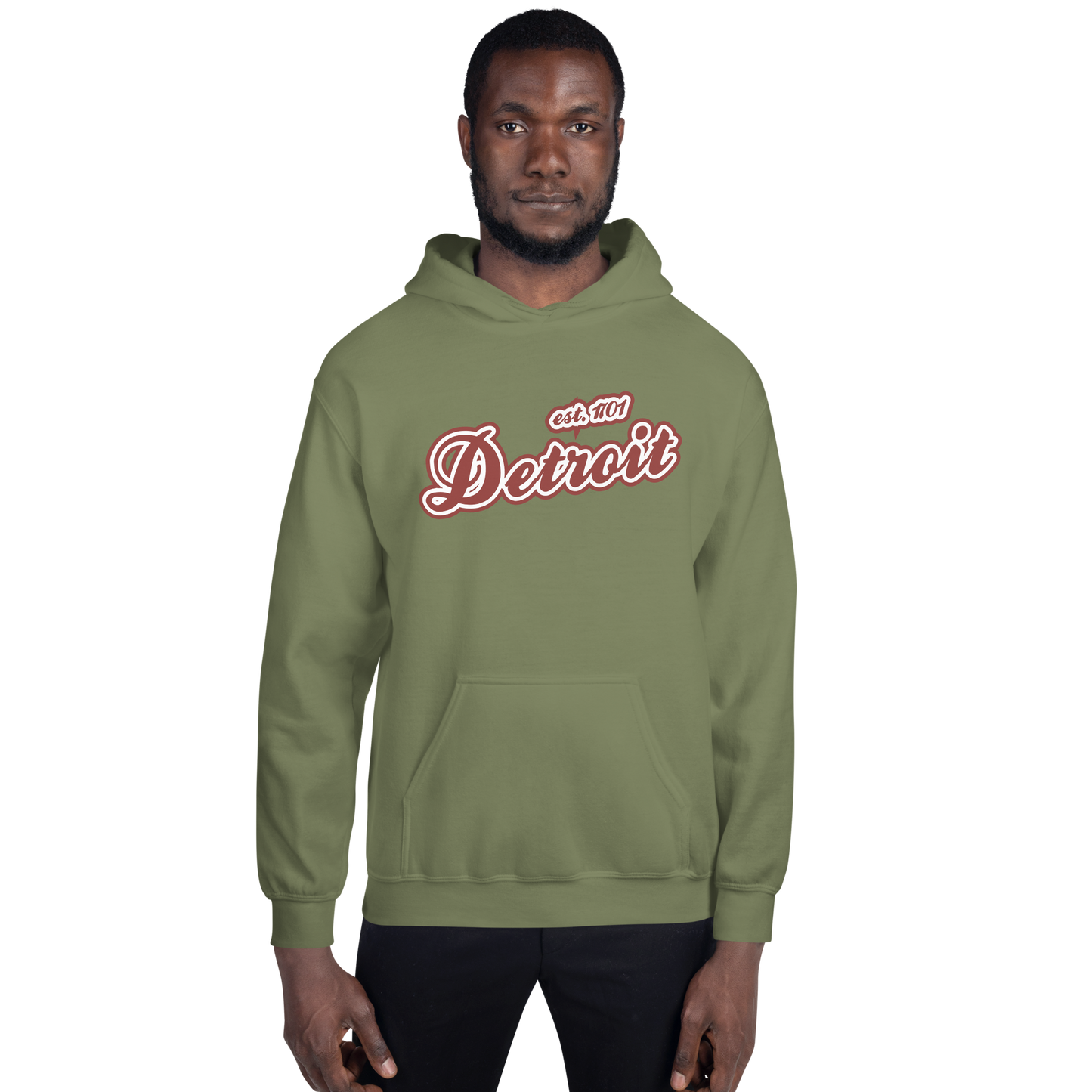 'Detroit EST. 1701' Hoodie (Ore Dock Red Script Font) | Unisex Standard