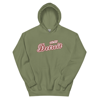 'Detroit EST. 1701' Hoodie (Ore Dock Red Script Font) | Unisex Standard