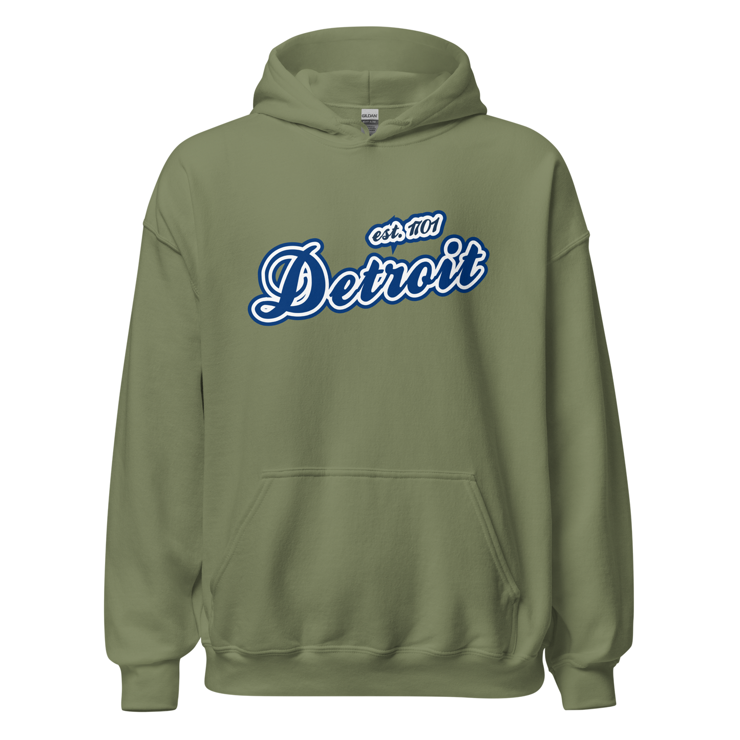 'Detroit EST. 1701' Hoodie (Dearborn Blue Script Font) | Unisex Standard