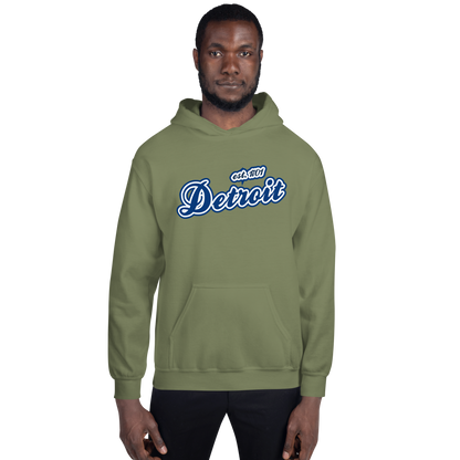 'Detroit EST. 1701' Hoodie (Dearborn Blue Script Font) | Unisex Standard