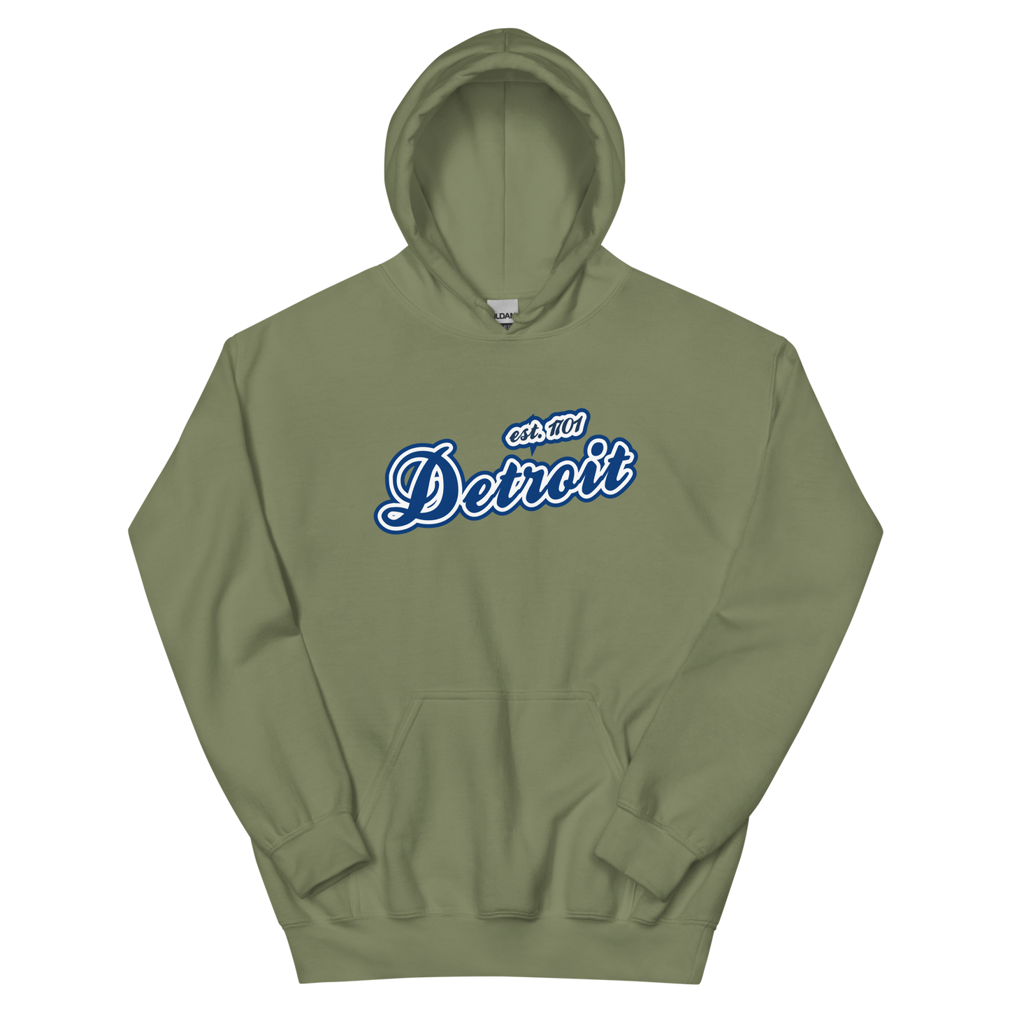 'Detroit EST. 1701' Hoodie (Dearborn Blue Script Font) | Unisex Standard