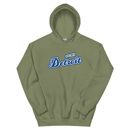 'Detroit EST. 1701' Hoodie (Dearborn Blue Script Font) | Unisex Standard