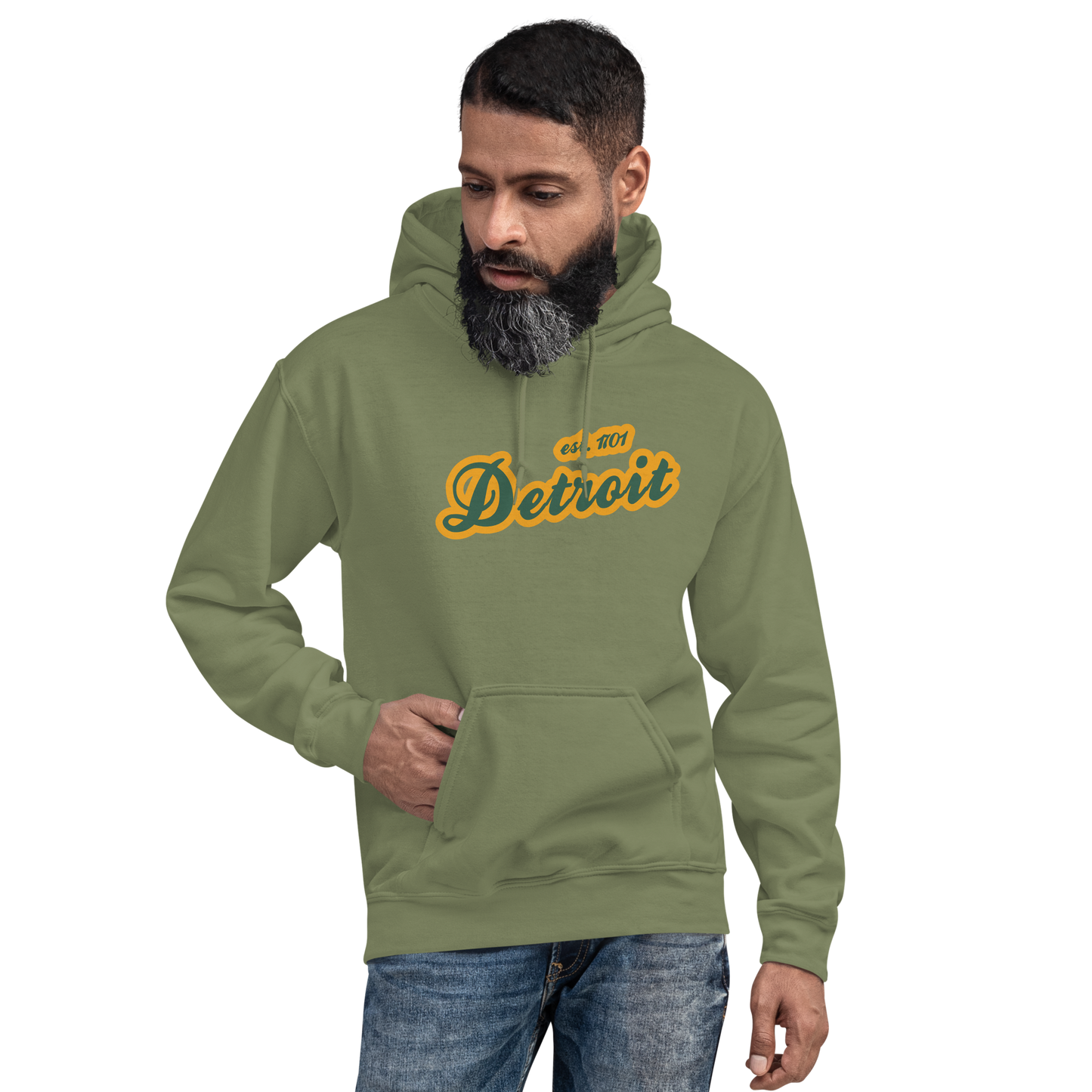 'Detroit EST. 1701' Hoodie (Ginger Ale Green Script Font) | Unisex Standard