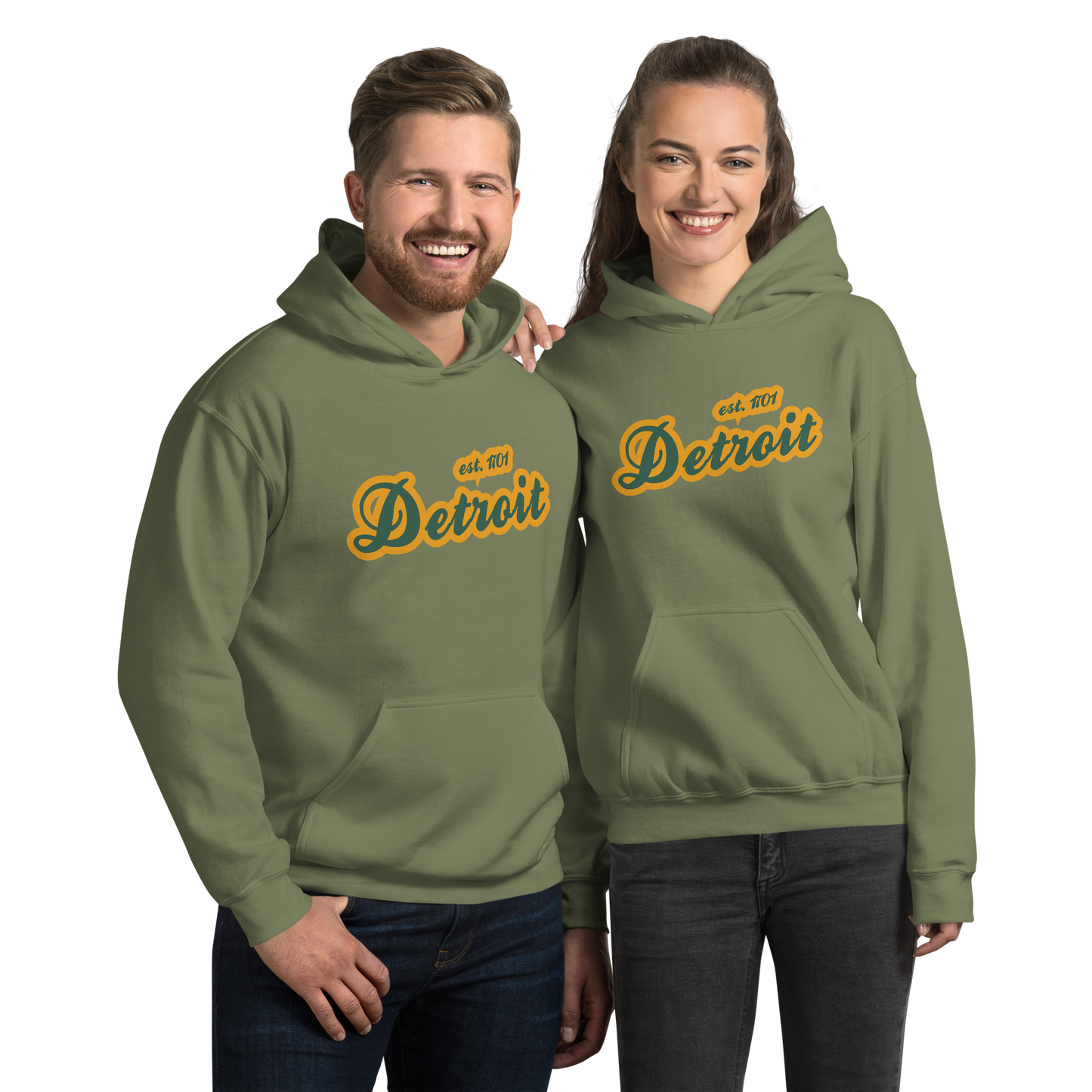 'Detroit EST. 1701' Hoodie (Ginger Ale Green Script Font) | Unisex Standard