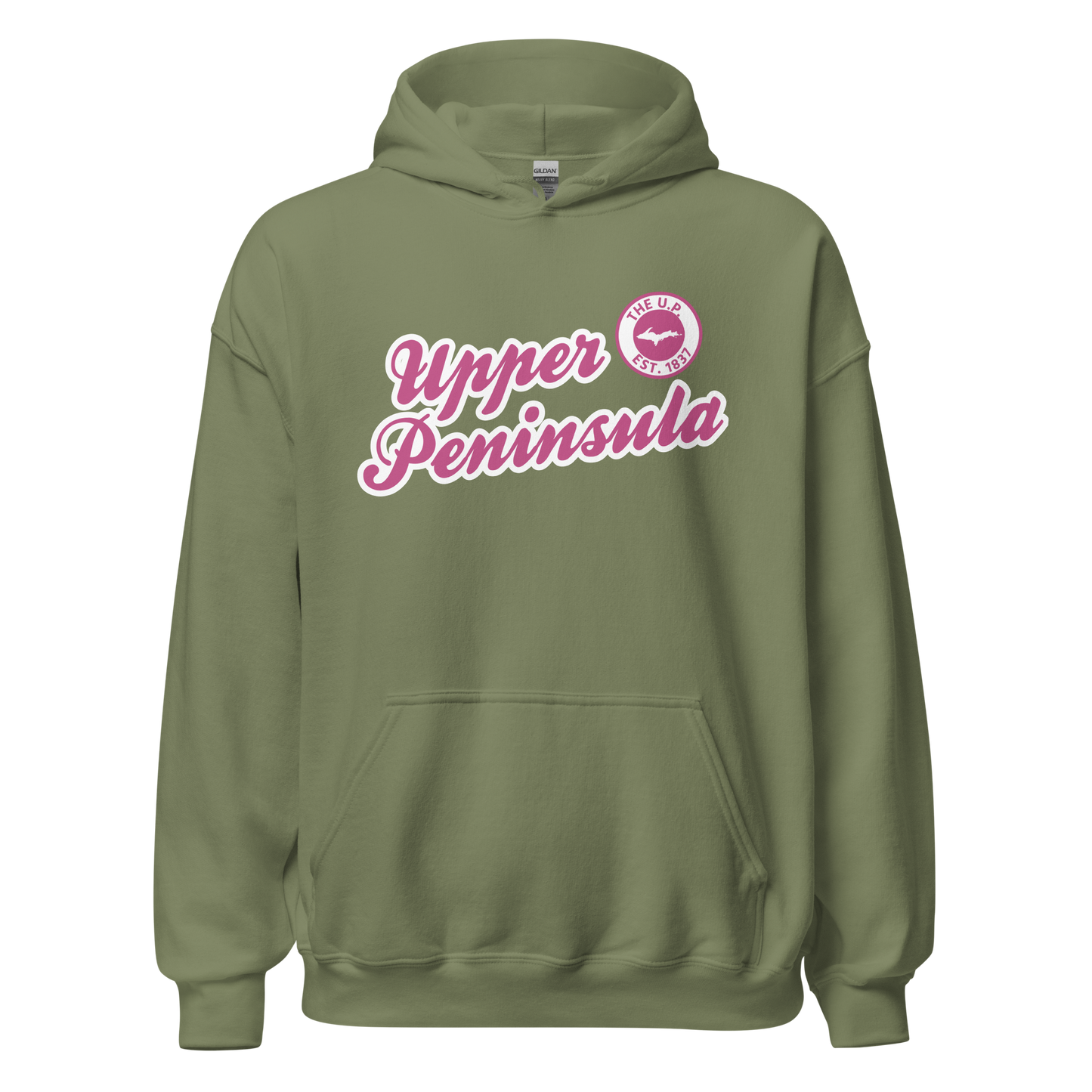 'Upper Peninsula EST. 1837' Hoodie (Apple Blossom Pink Script Font) | Unisex Standard