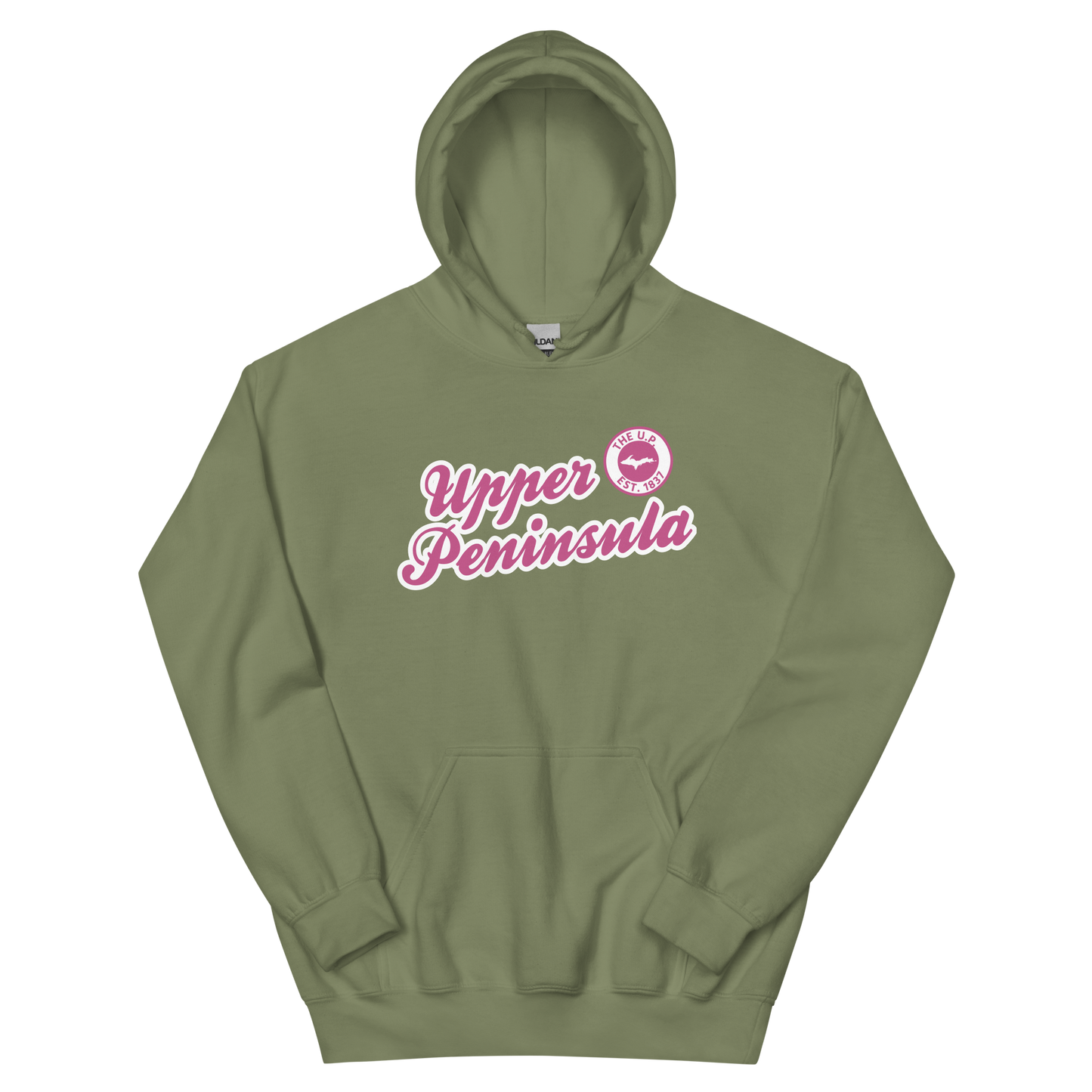 'Upper Peninsula EST. 1837' Hoodie (Apple Blossom Pink Script Font) | Unisex Standard