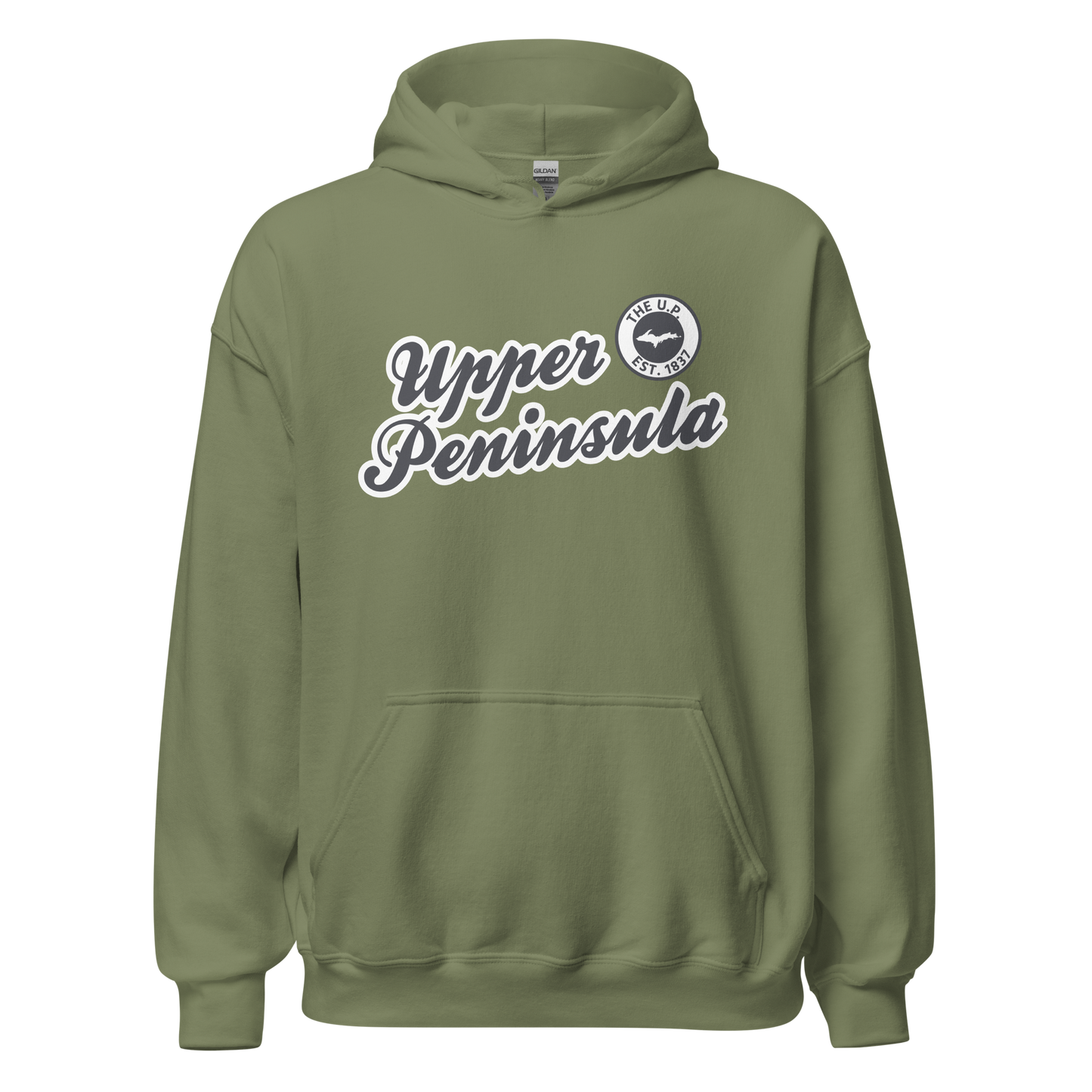 'Upper Peninsula EST. 1837' Hoodie (Iron Ore Grey Script Font) | Unisex Standard