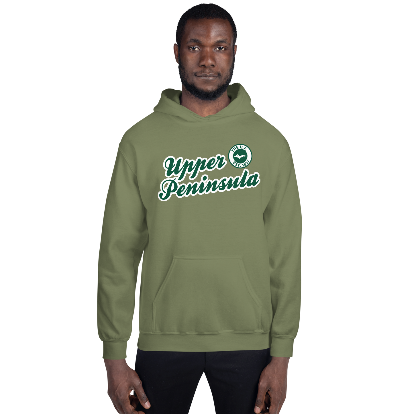 'Upper Peninsula EST. 1837' Hoodie (Superior Green Script Font) | Unisex Standard