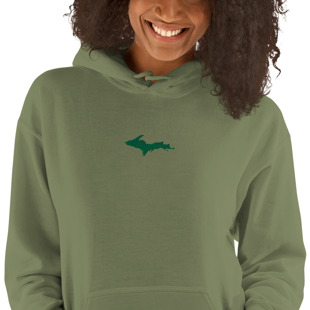 Michigan Upper Peninsula Hoodie (w/ Embroidered Green UP Outline) | Unisex Standard