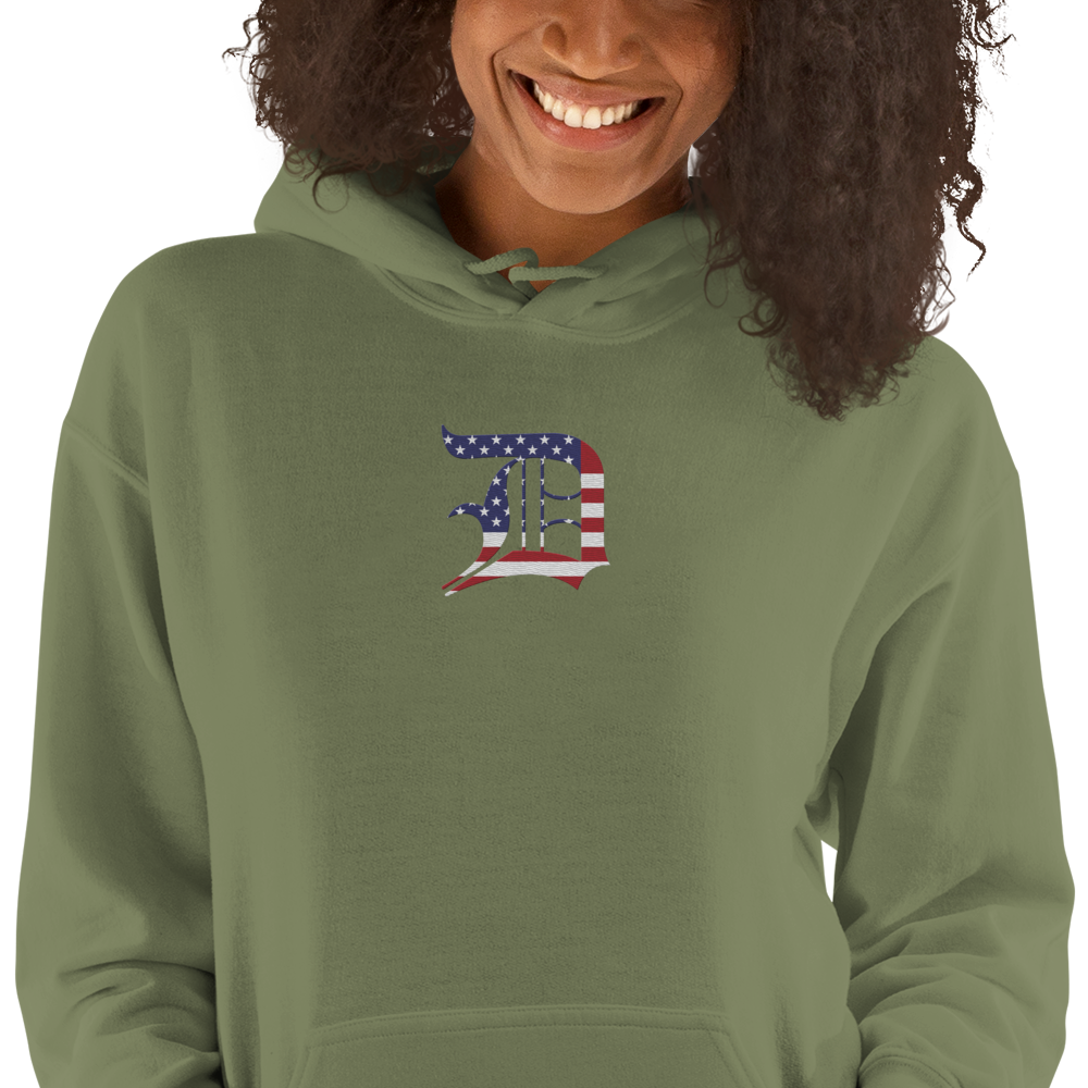 Detroit 'Old English D' Hoodie (Patriotic Edition) | Unisex Standard - Emb.