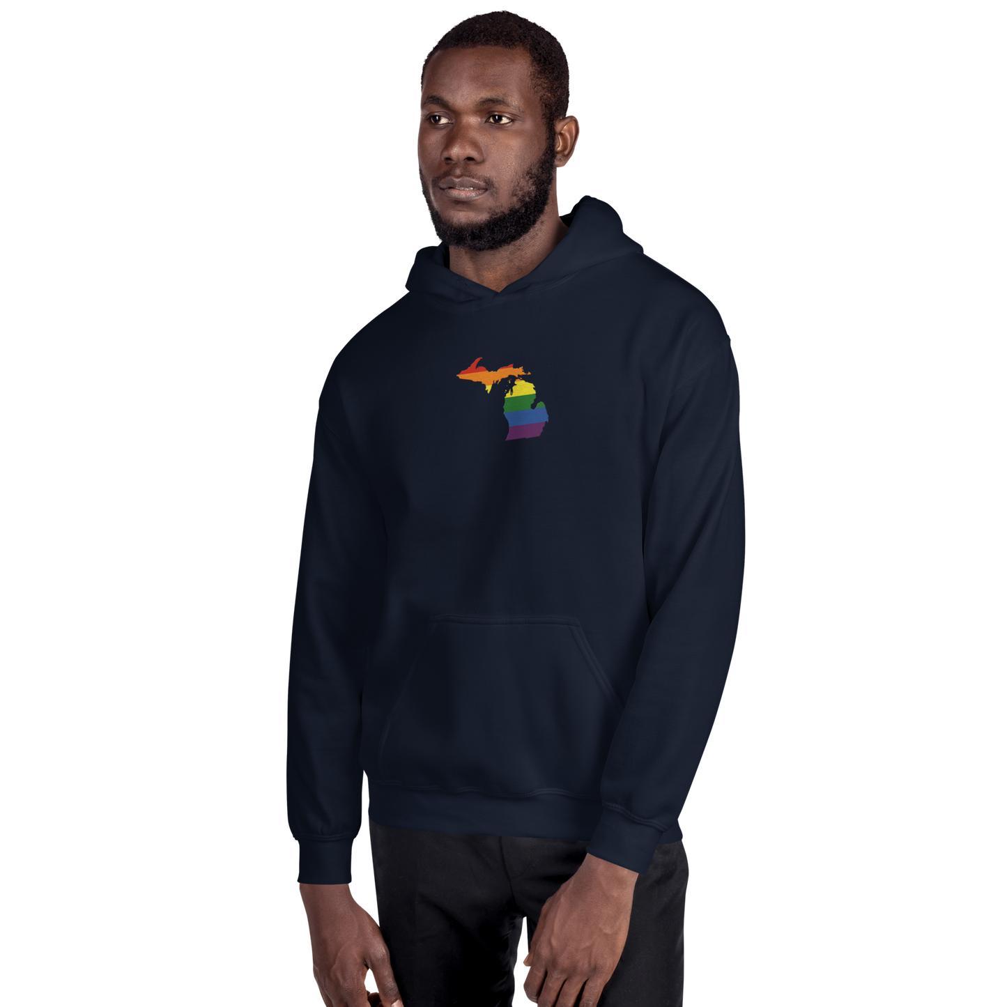 Michigan Hoodie (w/ MI Rainbow Pride Flag) | Unisex Standard - Emb.