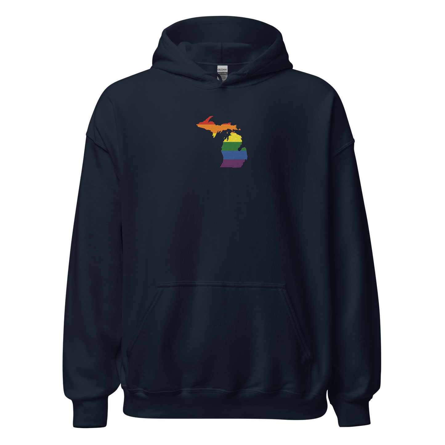 Michigan Hoodie (w/ MI Rainbow Pride Flag) | Unisex Standard - Emb.
