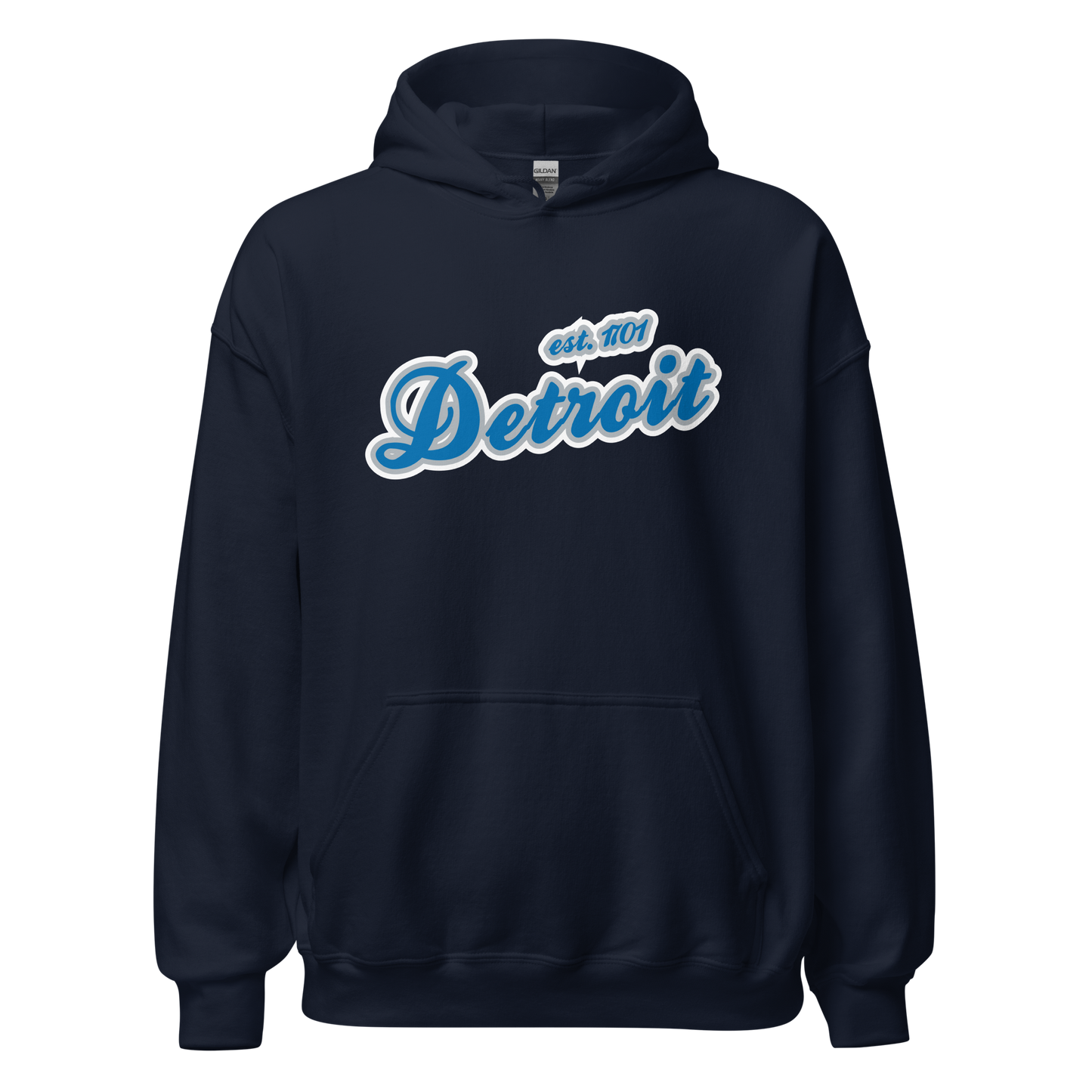 'Detroit EST. 1701' Hoodie (Azure Script Font) | Unisex Standard