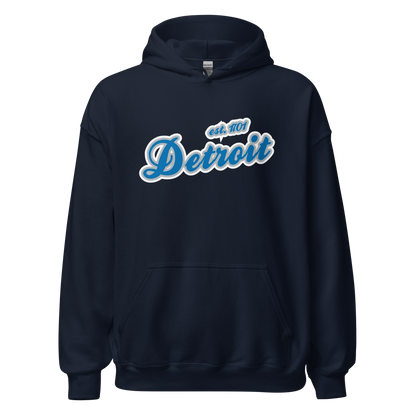 'Detroit EST. 1701' Hoodie (Azure Script Font) | Unisex Standard