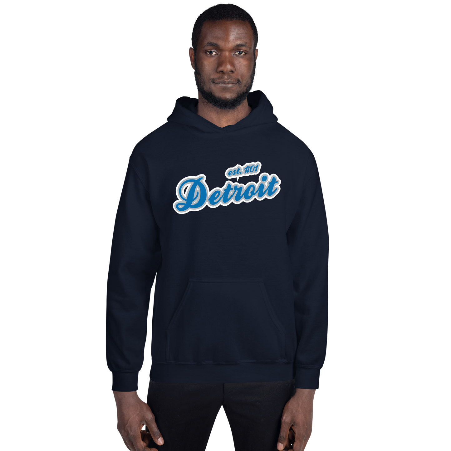 'Detroit EST. 1701' Hoodie (Azure Script Font) | Unisex Standard