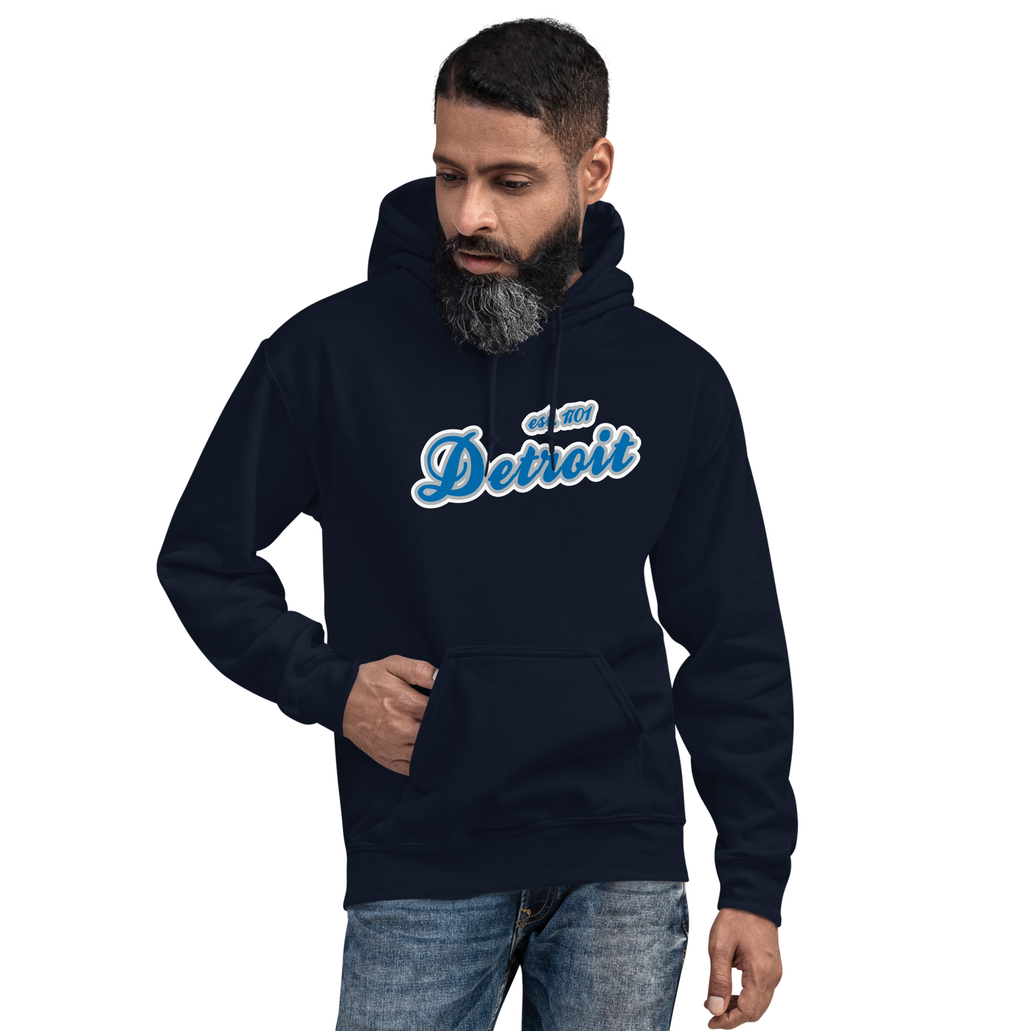 'Detroit EST. 1701' Hoodie (Azure Script Font) | Unisex Standard