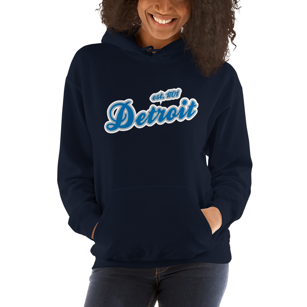 'Detroit EST. 1701' Hoodie (Azure Script Font) | Unisex Standard