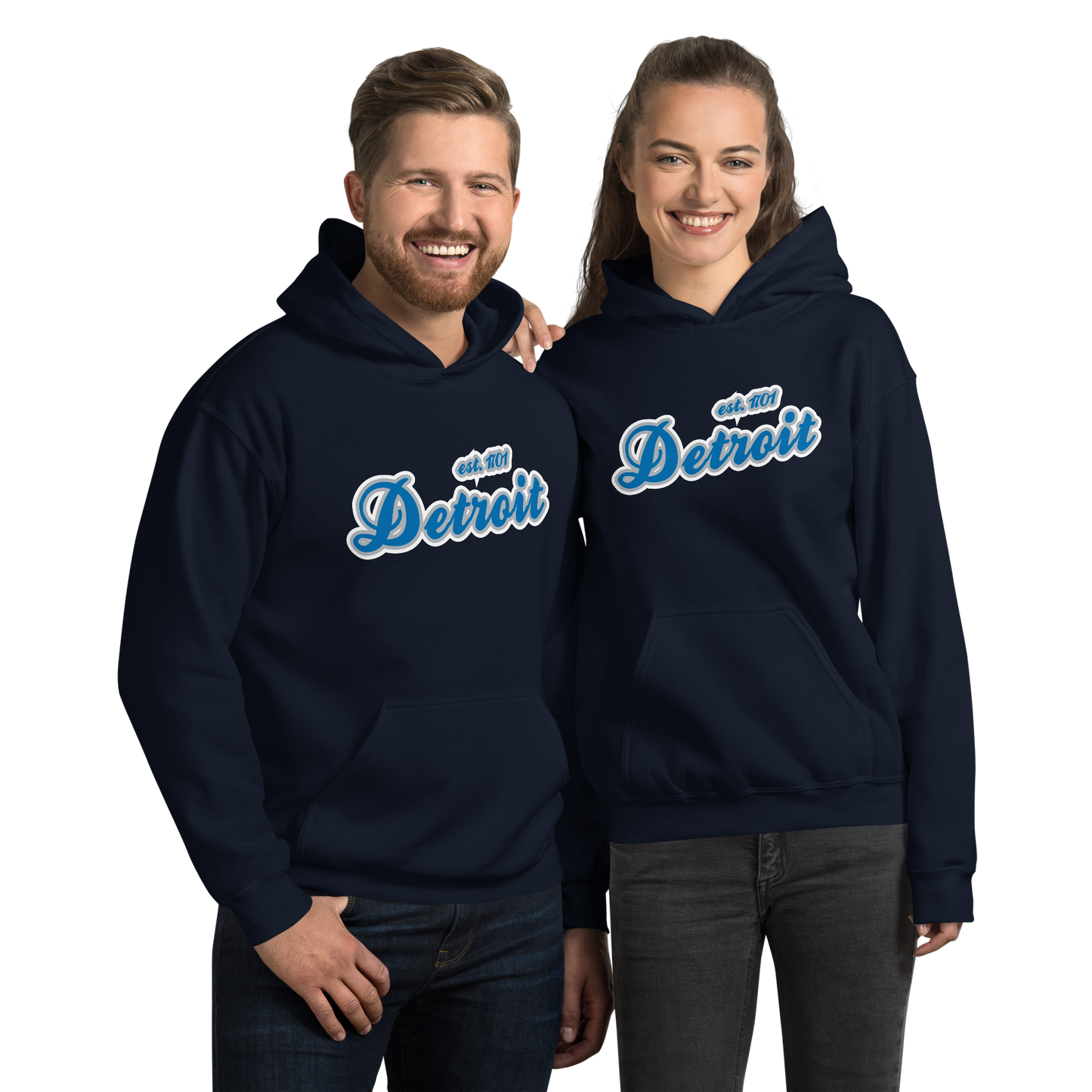 'Detroit EST. 1701' Hoodie (Azure Script Font) | Unisex Standard