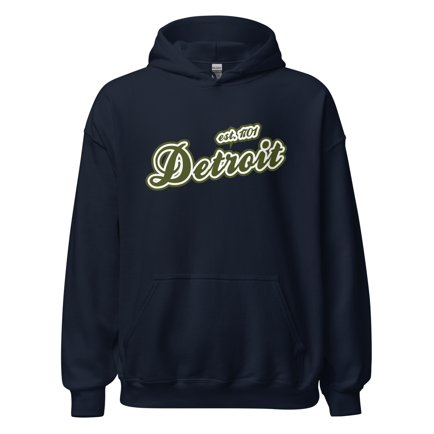 'Detroit EST. 1701' Hoodie (Army Green Script Font) | Unisex Standard