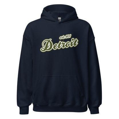 'Detroit EST. 1701' Hoodie (Army Green Script Font) | Unisex Standard