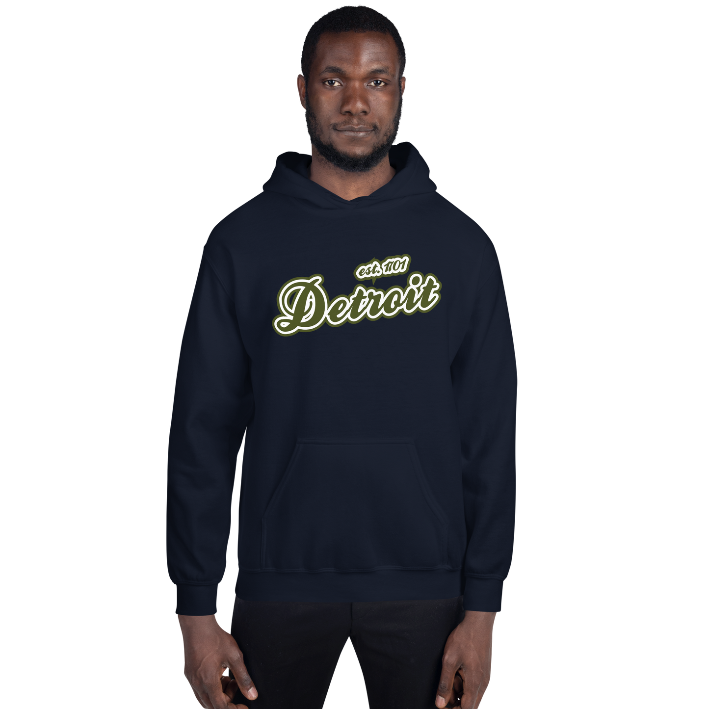 'Detroit EST. 1701' Hoodie (Army Green Script Font) | Unisex Standard