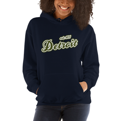 'Detroit EST. 1701' Hoodie (Army Green Script Font) | Unisex Standard