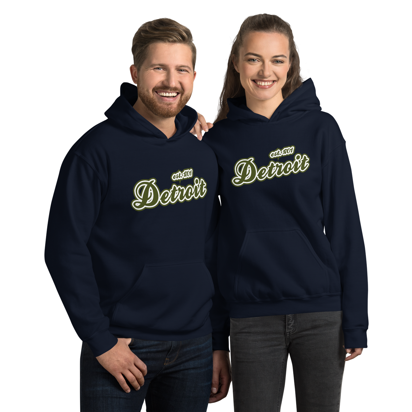 'Detroit EST. 1701' Hoodie (Army Green Script Font) | Unisex Standard