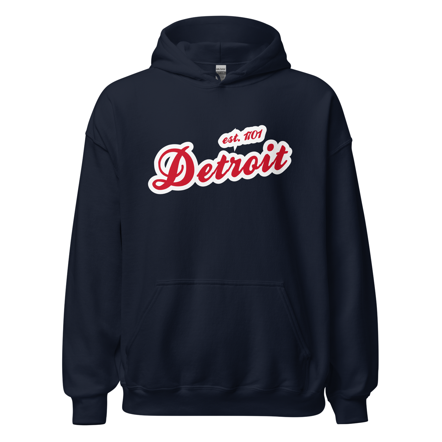 'Detroit EST. 1701' Hoodie (Aliform Red Script Font) | Unisex Standard