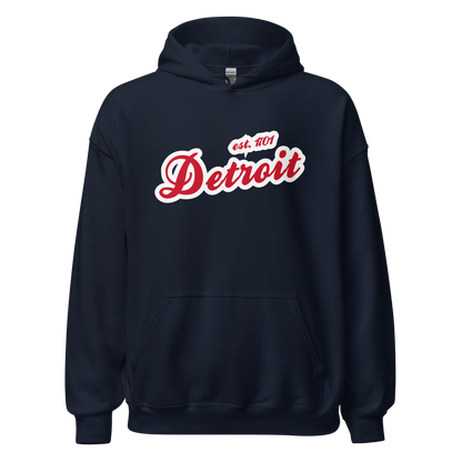 'Detroit EST. 1701' Hoodie (Aliform Red Script Font) | Unisex Standard