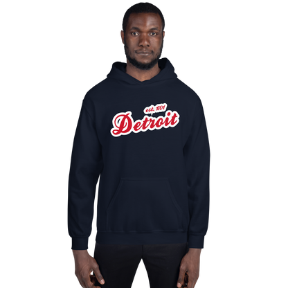 'Detroit EST. 1701' Hoodie (Aliform Red Script Font) | Unisex Standard