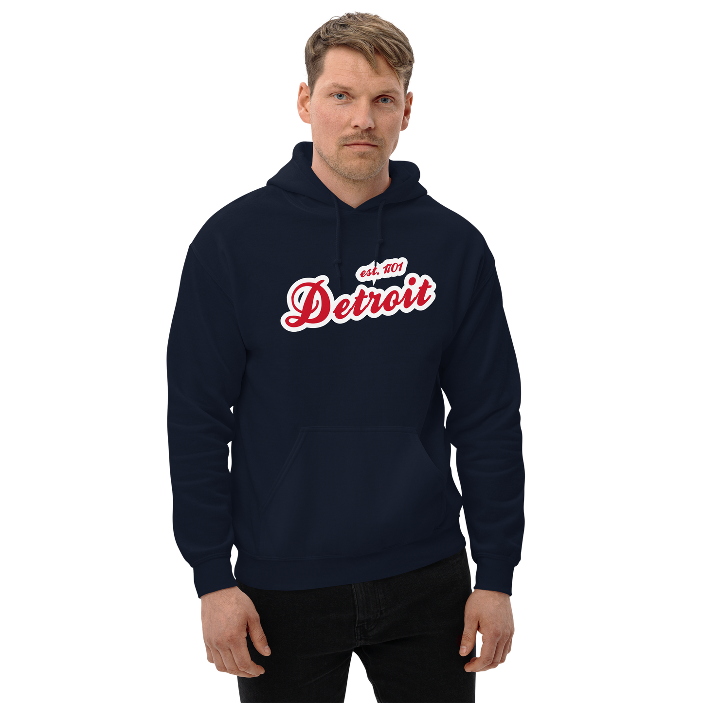 'Detroit EST. 1701' Hoodie (Aliform Red Script Font) | Unisex Standard