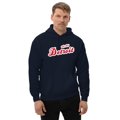 'Detroit EST. 1701' Hoodie (Aliform Red Script Font) | Unisex Standard