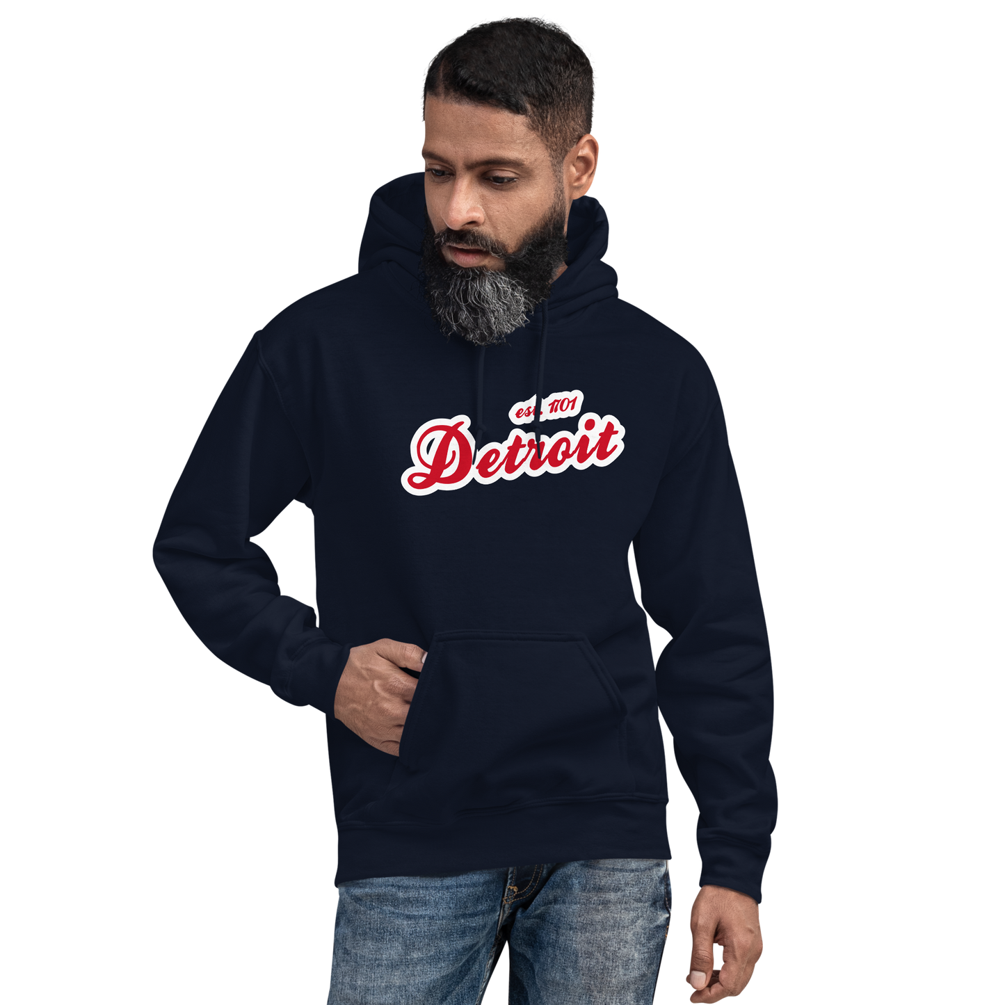 'Detroit EST. 1701' Hoodie (Aliform Red Script Font) | Unisex Standard