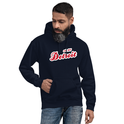 'Detroit EST. 1701' Hoodie (Aliform Red Script Font) | Unisex Standard