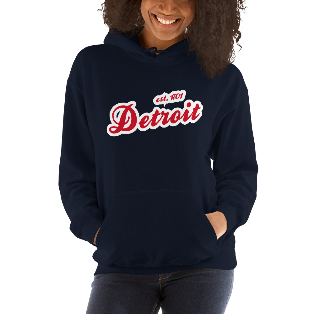 'Detroit EST. 1701' Hoodie (Aliform Red Script Font) | Unisex Standard