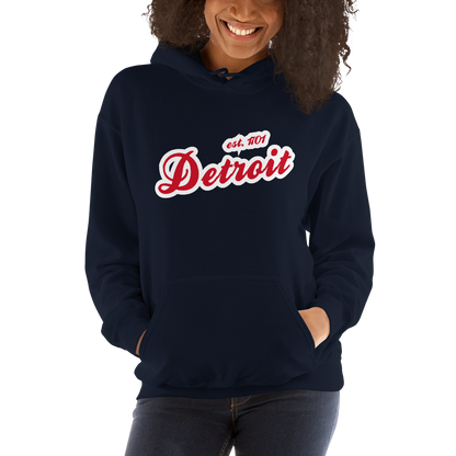 'Detroit EST. 1701' Hoodie (Aliform Red Script Font) | Unisex Standard