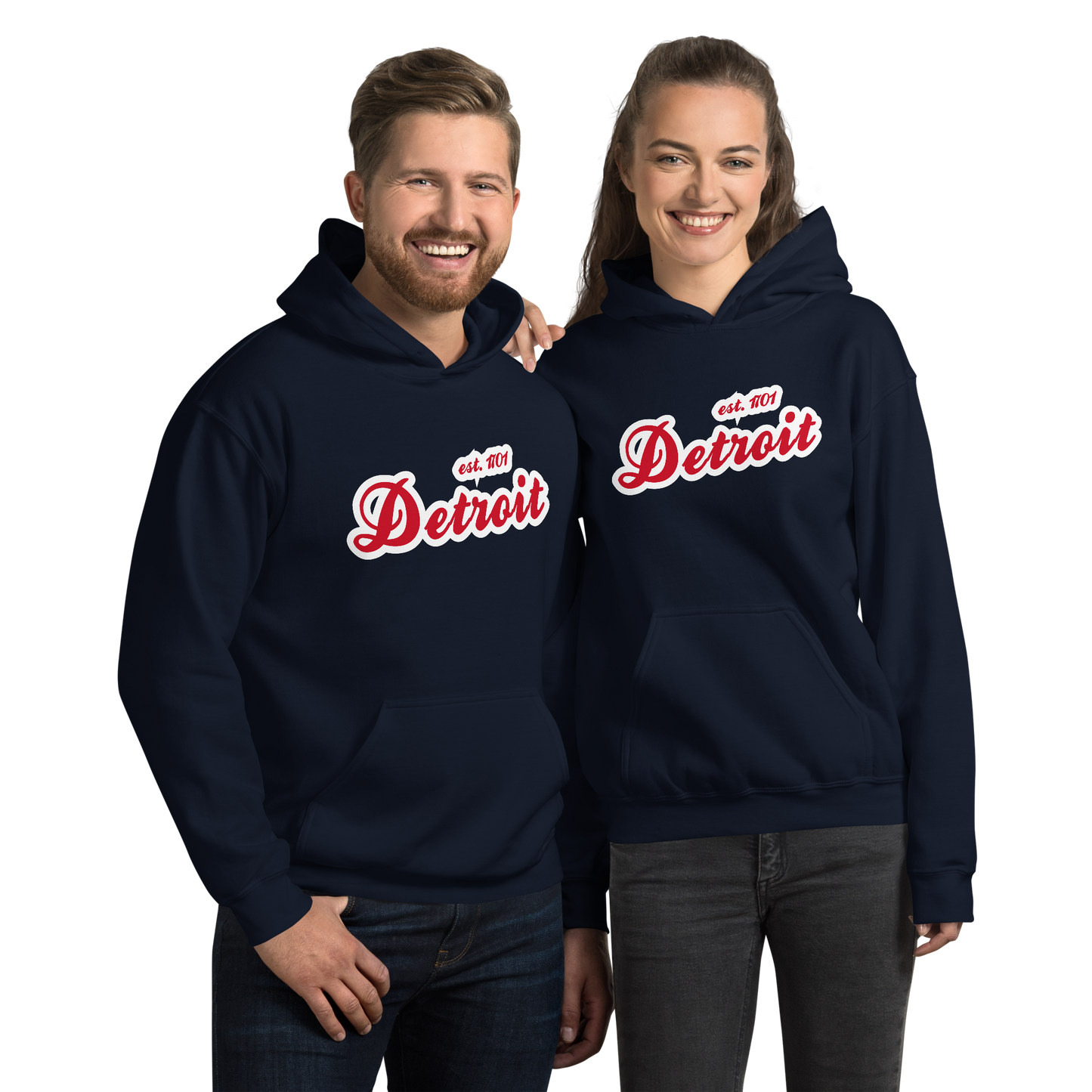 'Detroit EST. 1701' Hoodie (Aliform Red Script Font) | Unisex Standard