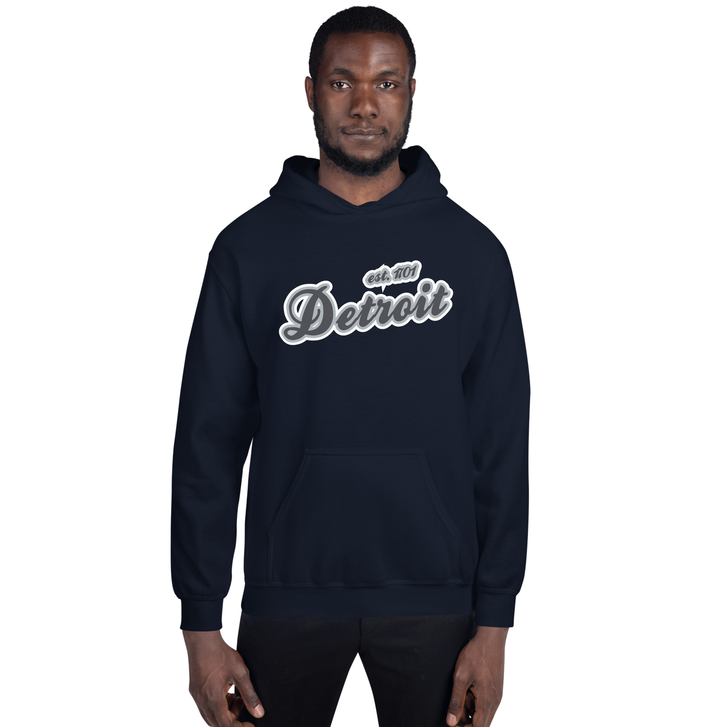 'Detroit EST. 1701' Hoodie (Iron Ore Grey Script Font) | Unisex Standard