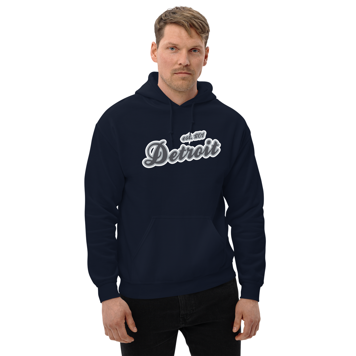 'Detroit EST. 1701' Hoodie (Iron Ore Grey Script Font) | Unisex Standard