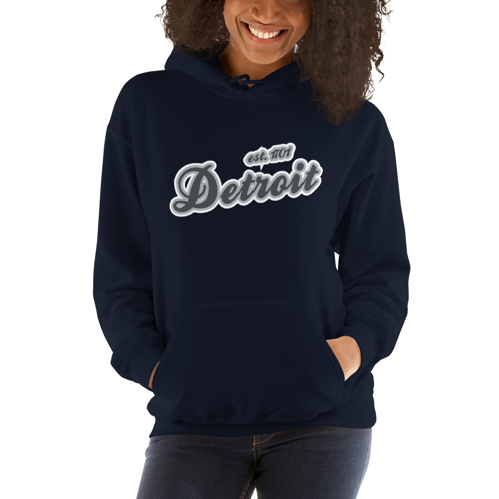 'Detroit EST. 1701' Hoodie (Iron Ore Grey Script Font) | Unisex Standard