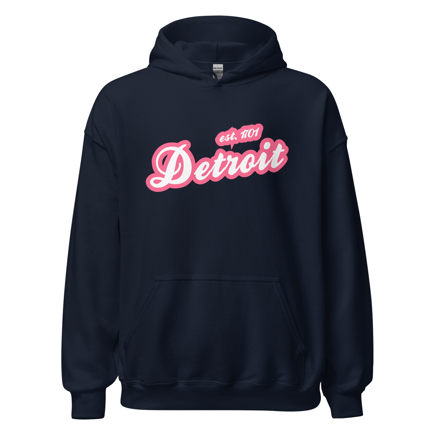 'Detroit EST. 1701' Hoodie (Rhodochrosite Pink Script Font) | Unisex Standard