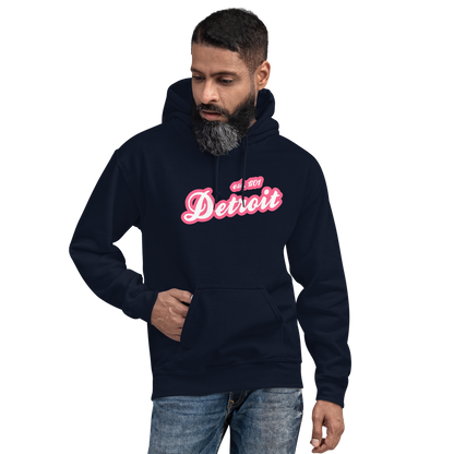 'Detroit EST. 1701' Hoodie (Rhodochrosite Pink Script Font) | Unisex Standard