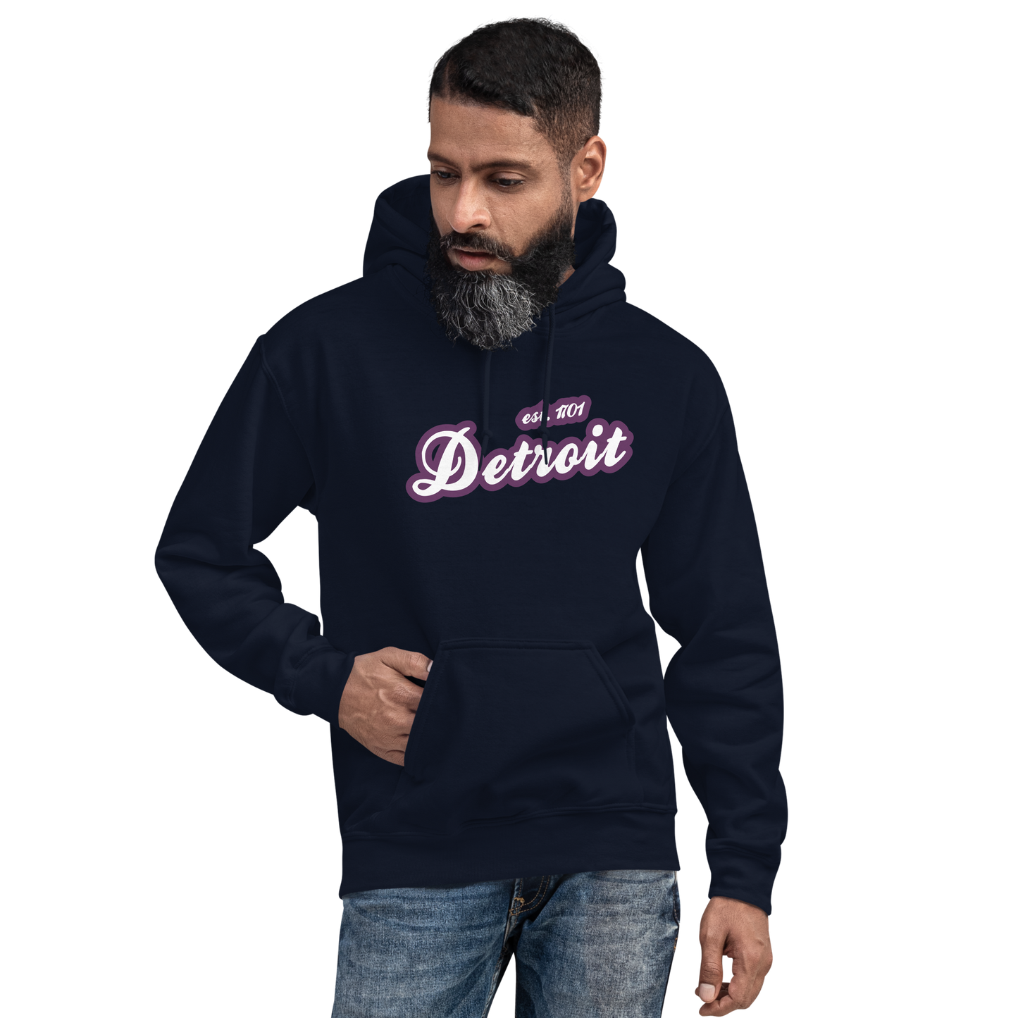 'Detroit EST. 1701' Hoodie (Plum Script Font) | Unisex Standard