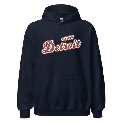 'Detroit EST. 1701' Hoodie (Ore Dock Red Script Font) | Unisex Standard