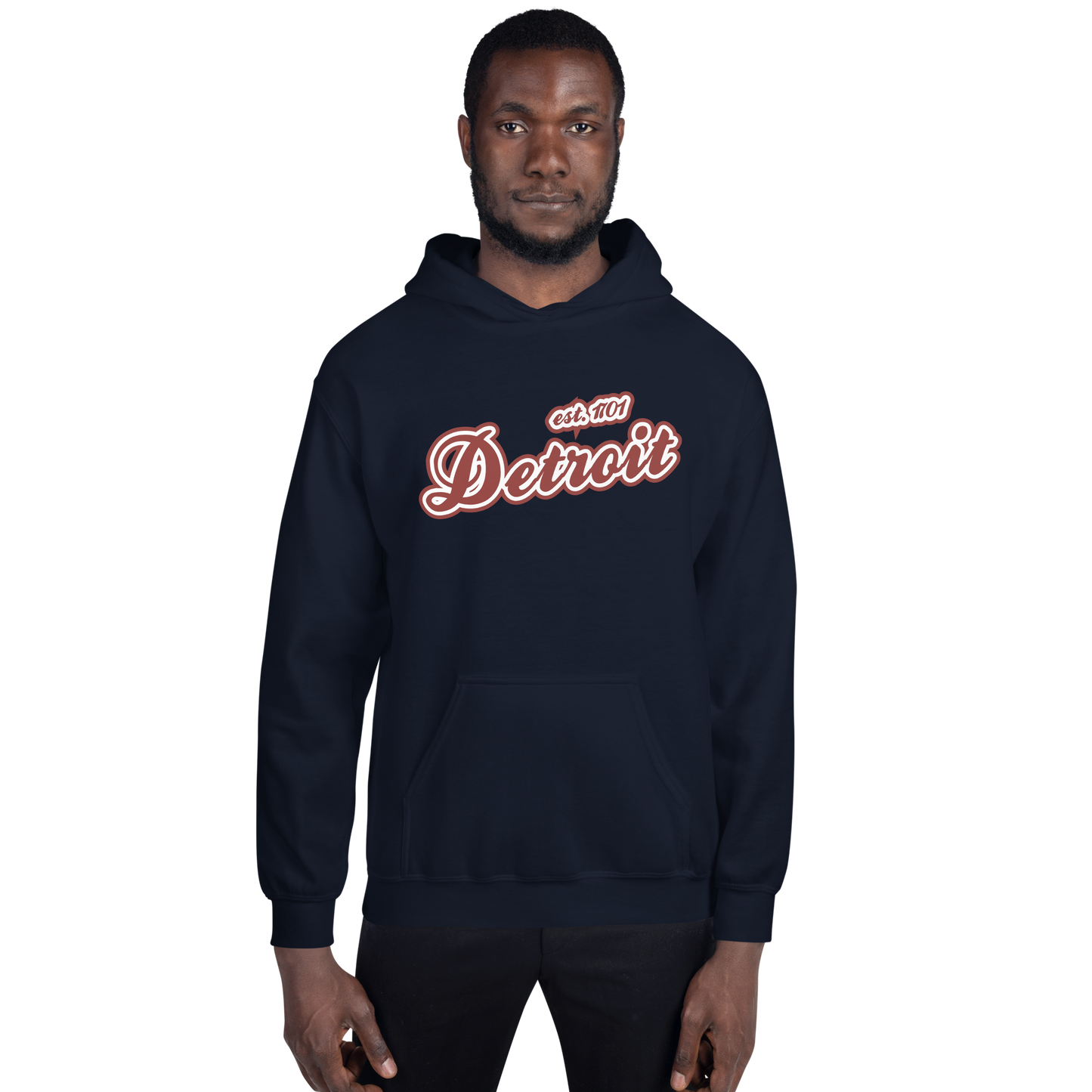 'Detroit EST. 1701' Hoodie (Ore Dock Red Script Font) | Unisex Standard